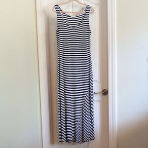 Calvin Klein Maxi Dress Sz12 Navy Blue White Stripes EUC